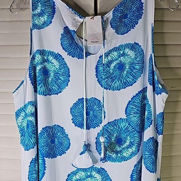 Hadley Dress Bohemian Style Shift Blue Green White Fully Lined Size Large NWT - Picture 3 of 9